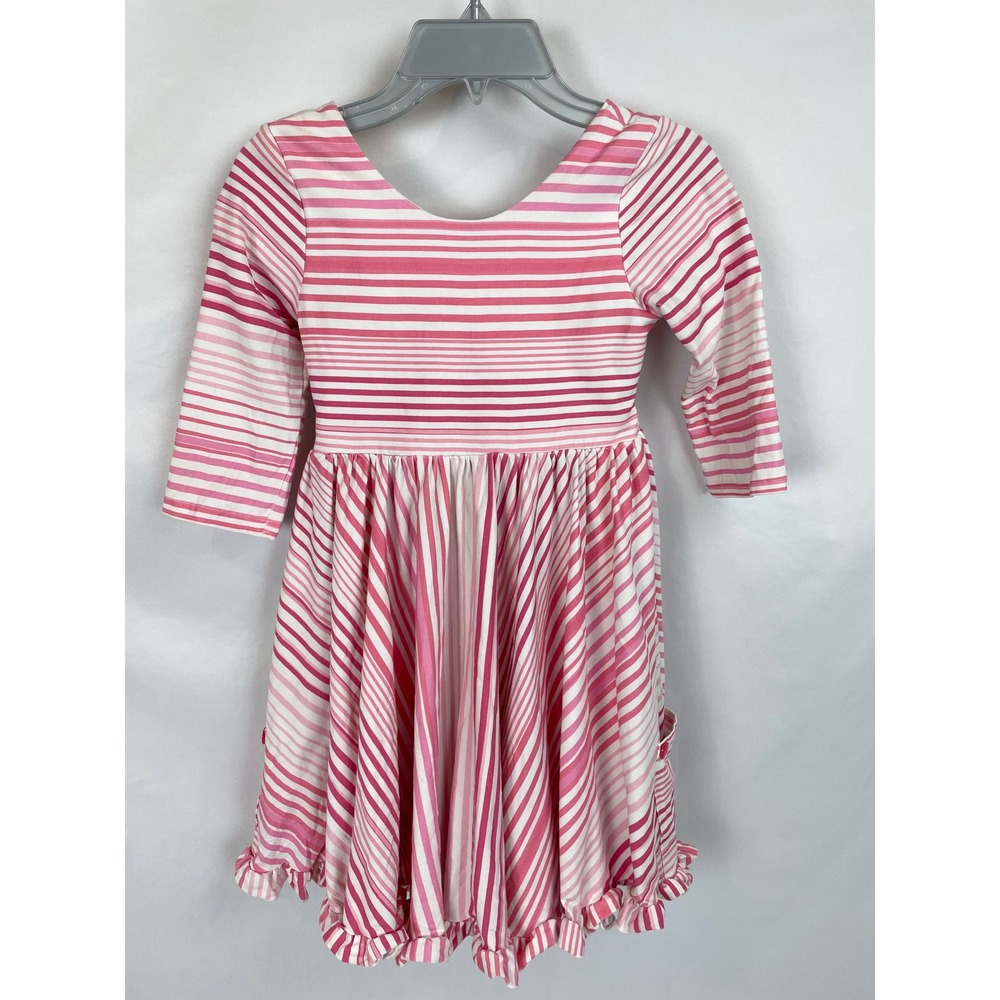 Cheeky Plum Girl Size 8Y Pink White Stripe Dress Pockets Ruffle